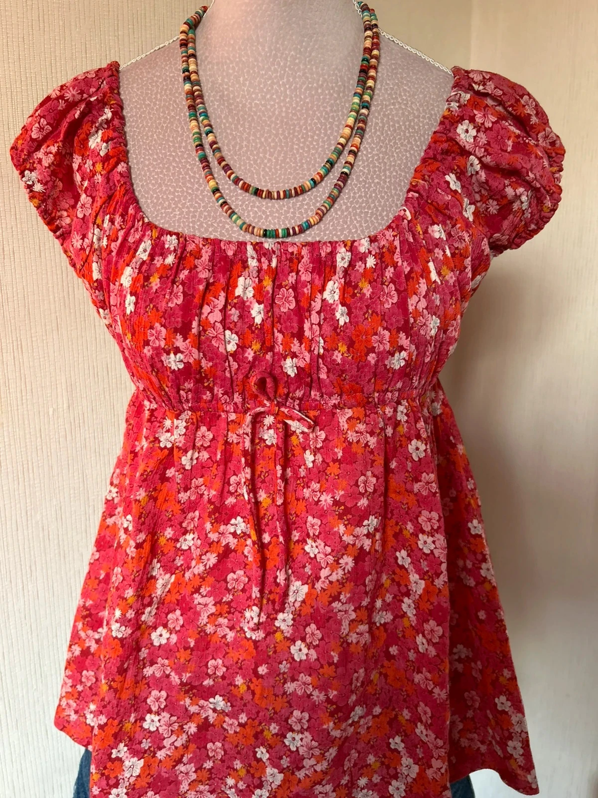 🧡🌺Blusa péplum florida 100% algodão made in India Cottagecore Romantic boho top S/36🌺🧡 – photo 4